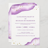 Waterverf lavendel en gouden geode bruiloft II Kaart (Voorkant / Achterkant)