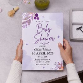 Waterverf lavendel en Paarse bloemen Baby shower Kaart