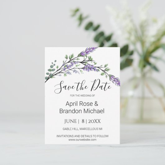 Waterverf Lavendel Eucalyptus Bewaar de datum Save The Date (Staand voorkant)