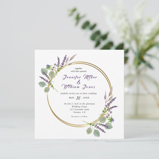 Waterverf Lavendel & Eucalyptus bruiloft Kaart (Staand voorkant)