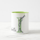 Waterverf Lavendel Eucalyptus monogram letter I Tweekleurige Koffiemok (Center)