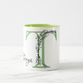 Waterverf Lavendel Eucalyptus monogram letter T Tweekleurige Koffiemok (Center)