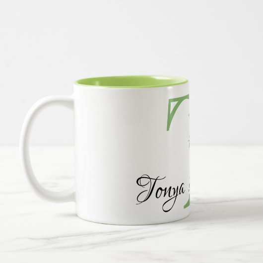 Waterverf Lavendel Eucalyptus monogram letter T Tweekleurige Koffiemok (Links)