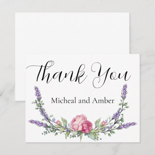 Waterverf Lavendel Eucalyptus roze rozen pioenen Bedankkaart (Voorkant / Achterkant)