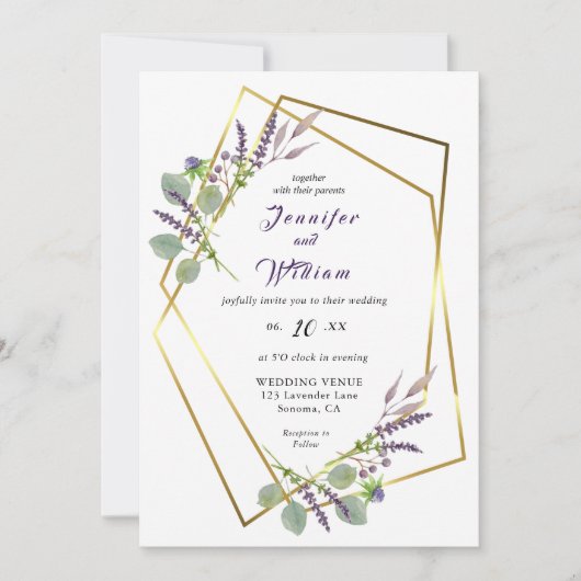 Waterverf lavendel, eucalyptus trouwkaart aankondiging (Voorkant)