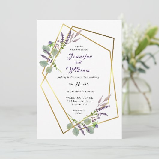 Waterverf lavendel, eucalyptus trouwkaart aankondiging (Staand voorkant)