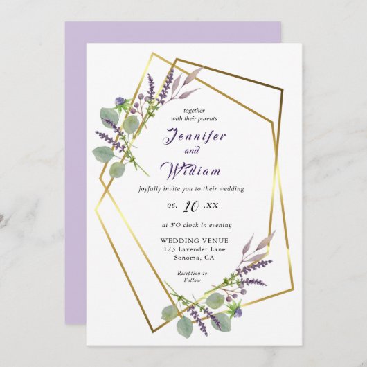 Waterverf lavendel, eucalyptus trouwkaart aankondiging (Voorkant / Achterkant)