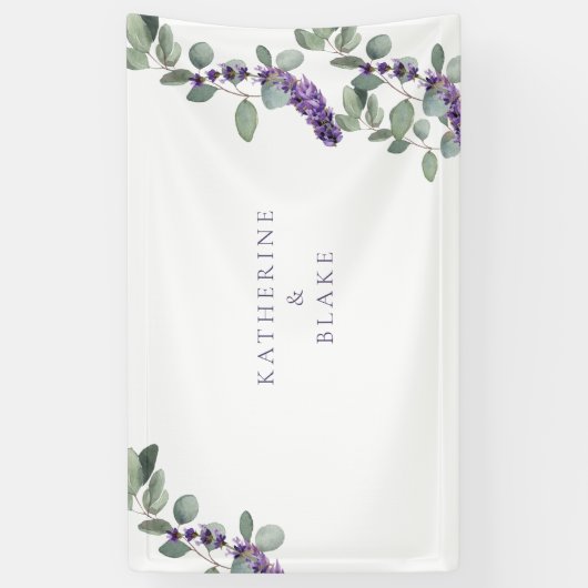Waterverf Lavendel Eucalyptus Trouwnamen Spandoek (Verticaal)