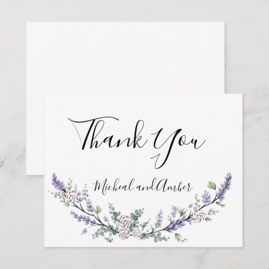 Waterverf Lavendel Eucalyptus witte rozen Bedankkaart (Voorkant / Achterkant)