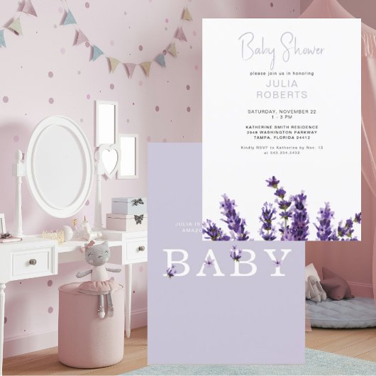 Waterverf Lavendel Floral Baby shower III Kaart