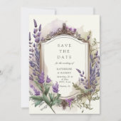 Waterverf Lavendel Floral Regal Save the Date Kaart (Voorkant)