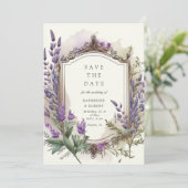 Waterverf Lavendel Floral Regal Save the Date Kaart (Staand voorkant)