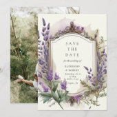 Waterverf Lavendel Floral Regal Save the Date Kaart (Voorkant / Achterkant)