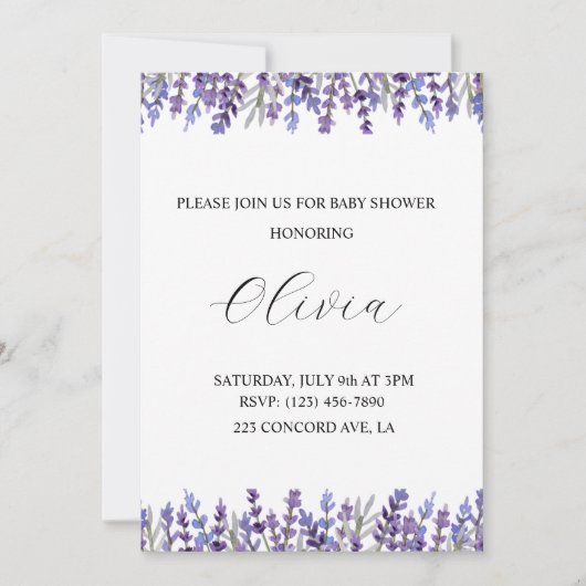 Waterverf Lavendel Flower Baby shower Invitation Save The Date (Voorkant)