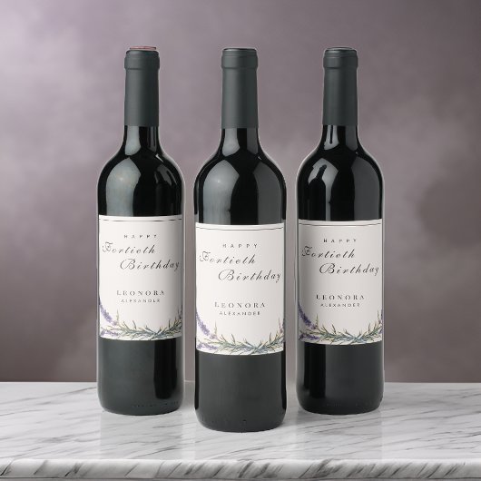 Waterverf Lavendel Flowers ELKE mijlpaal Verjaarda Wijn Etiket