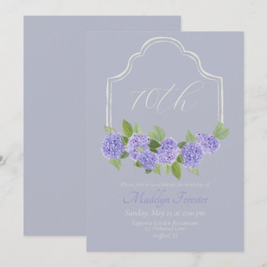 Waterverf Lavendel Hydrangea 70e verjaardag Kaart (Voorkant / Achterkant)