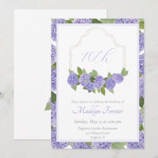 Waterverf Lavendel Hydrangea 70e verjaardag Kaart (Voorkant / Achterkant)