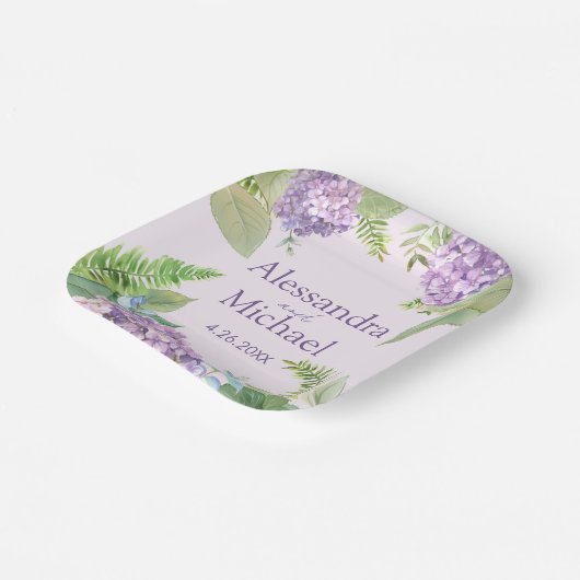 Waterverf Lavendel Hydrangea Bloemen Bruiloft Papieren Bordje (Gebogen)