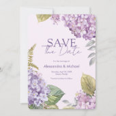 Waterverf Lavendel Hydrangea Save The Date Kaart (Voorkant)