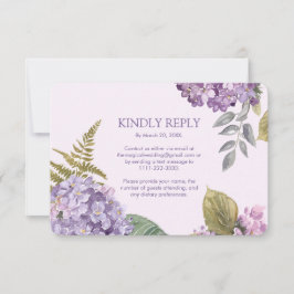 Waterverf Lavendel Hydrangea Varen BladerenBruilof RSVP Kaartje
