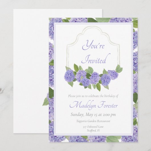 Waterverf Lavendel Hydrangea Verjaardag Kaart (Voorkant / Achterkant)
