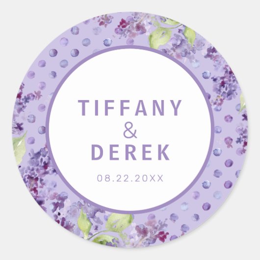 Waterverf Lavendel Lila bruiloft Ronde Sticker (Voorkant)