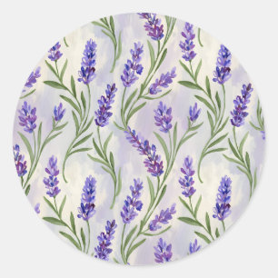 Waterverf Lavendel Naadloos Bloempatroon Ronde Sticker