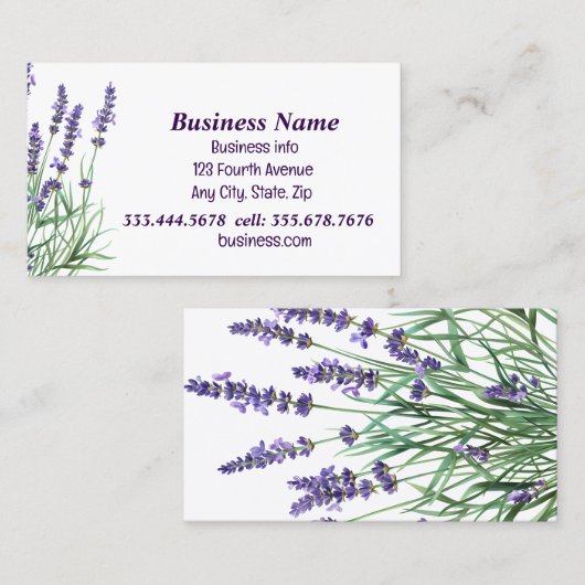 Waterverf lavendel Paarse lavendelbloemen Visitekaartje (Voorkant / Achterkant)