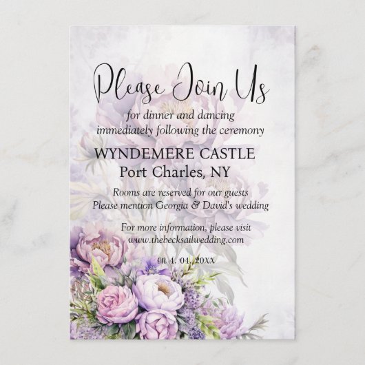 Waterverf Lavendel Peony QR Code Trouwen Informatiekaartje (Voorkant)