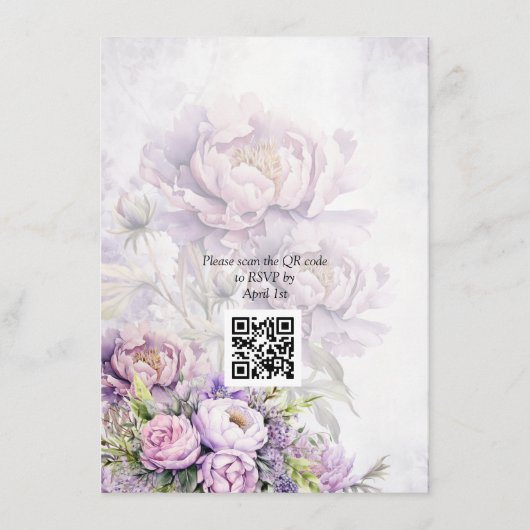 Waterverf Lavendel Peony QR Code Trouwen Informatiekaartje (Achterkant)