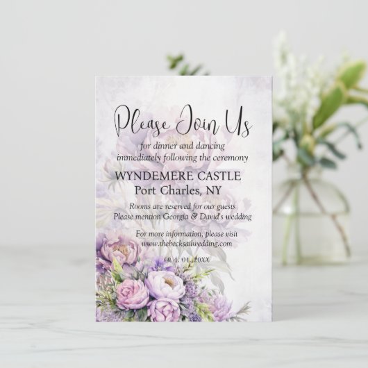 Waterverf Lavendel Peony QR Code Trouwen Informatiekaartje (Staand voorkant)