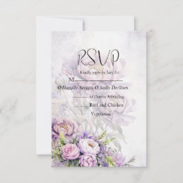 Waterverf Lavendel Peony Wedding RSVP Kaartje