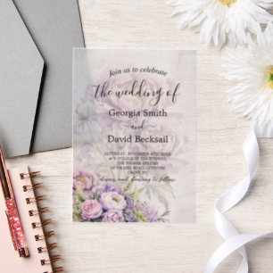 Waterverf Lavendel Peony Wedding Vellum Uitnodigingen
