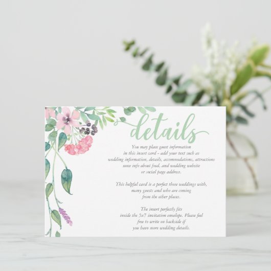 Waterverf Lavendel Pioen Bruiloft DETAILS Kaart (Staand voorkant)