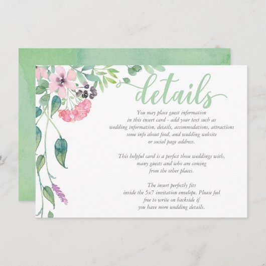 Waterverf Lavendel Pioen Bruiloft DETAILS Kaart (Voorkant / Achterkant)