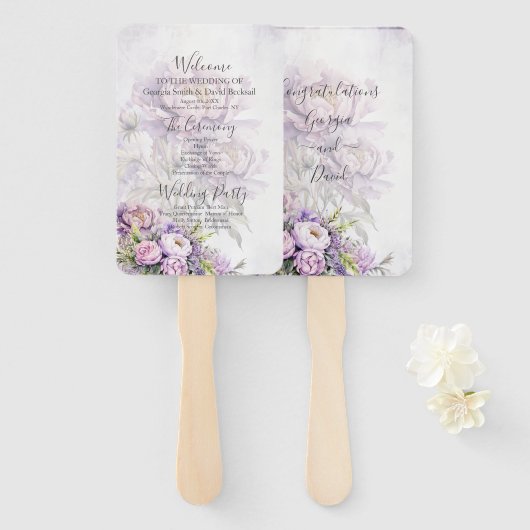 Waterverf Lavendel pioen huwelijksprogramma Handwaaier (Voorkant en achterkant)