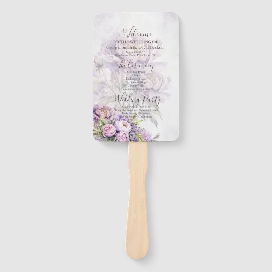 Waterverf Lavendel pioen huwelijksprogramma Handwaaier (Voorkant)