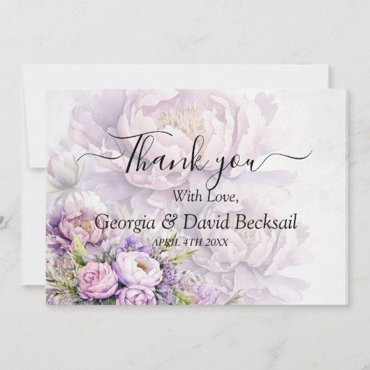 Waterverf Lavendel pioenroos bruiloft Dank u Bedankkaart (Voorkant)