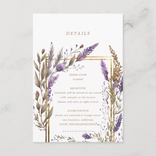 Waterverf Lavendel Regal Bloemen Details Informatiekaartje (Voorkant)
