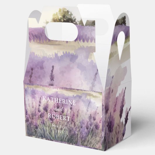 Waterverf Lavendel Regal Monogram Bruiloft Bedankdoosjes (Geopend)
