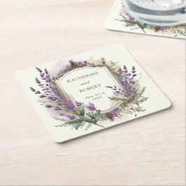 Waterverf Lavendel Regal Monogram Bruiloft Kartonnen Onderzetters