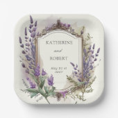 Waterverf Lavendel Regal Monogram Bruiloft Papieren Bordje (Voorkant)