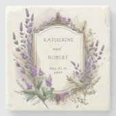 Waterverf Lavendel Regal Monogram Bruiloft Stenen Onderzetter (Voorkant)