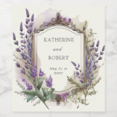 Waterverf Lavendel Regal Monogram Bruiloft Wijn Etiket (Enkel label)