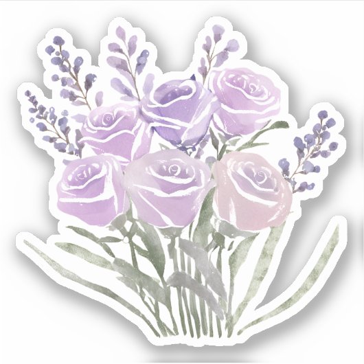 Waterverf Lavendel Roos Waterdicht Sticker (Voorkant)