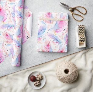 Waterverf Lavendel Roze Bright Feathers Spring Cadeaupapier