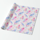Waterverf Lavendel Roze Bright Feathers Spring Cadeaupapier (Uitgerold)