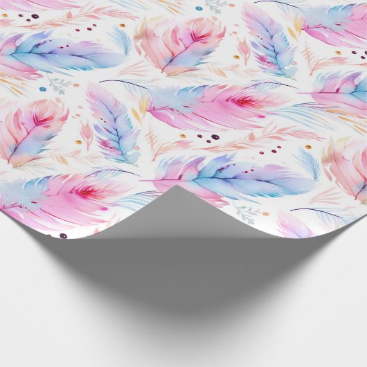 Waterverf Lavendel Roze Bright Feathers Spring Cadeaupapier (Hoek)