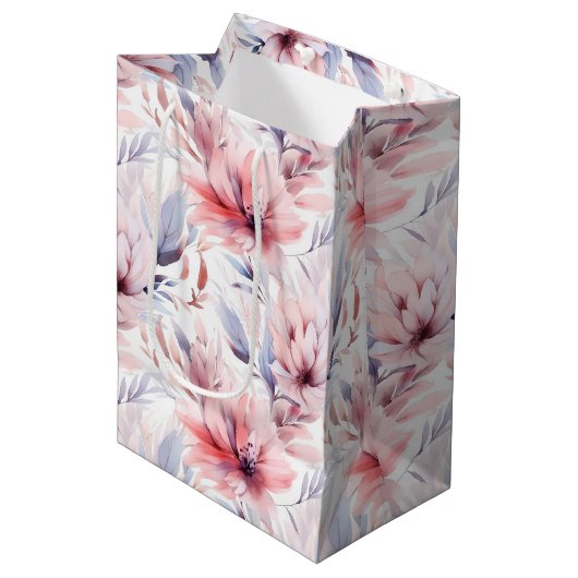 Waterverf Lavendel Roze Pastel Flowers Spring Medium Cadeauzakje (Voorkant Gekanteld)