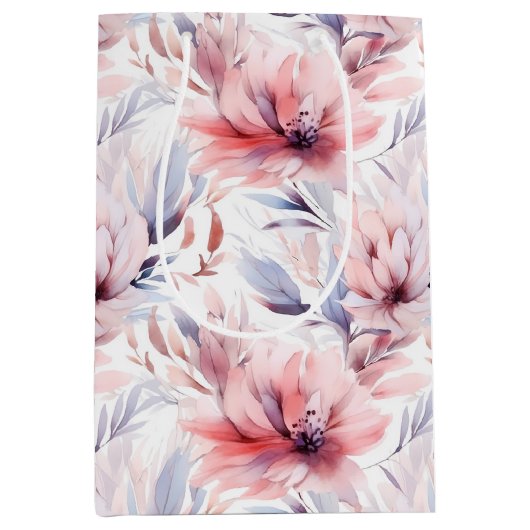 Waterverf Lavendel Roze Pastel Flowers Spring Medium Cadeauzakje (Voorkant)